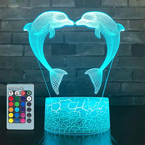 Illusion 3D Dauphin Lampe Dauphin Art Déco Lampe LED 3D Lampe Contrôle à distance 7/16 Couleurs...