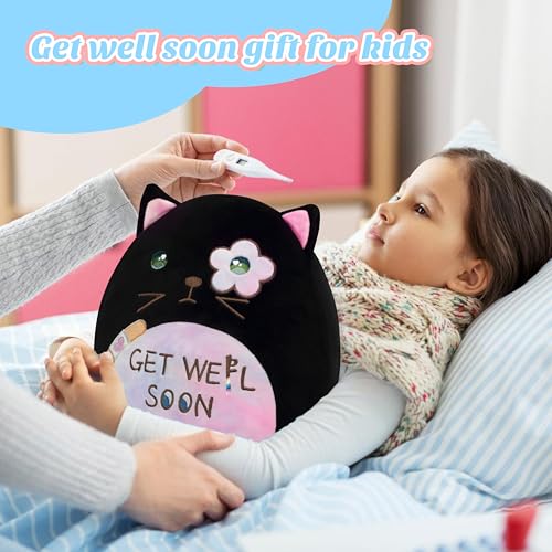Image of Easfan Get Well Soon Stuffed Cat Plush Pillow, Cozy Black Kitty Snuggle Soft Toy with Rainbow Belly, Gifts or Patients Girls Boys Women Men After Surgery, 12 inch