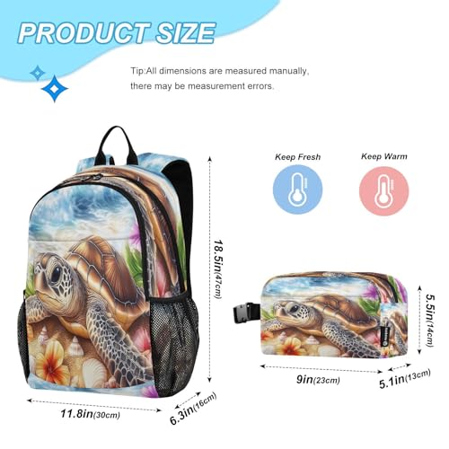 ALAZA Big Sea Turtle Beach Flower Kids Backpack Elementary Girls Boys Bookbag Rucksack Primary School Bag Backpack Set with Lunch Bag2