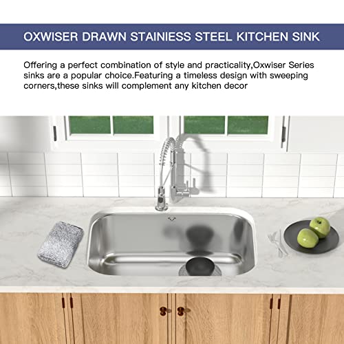 Kitchen Sinks, Oxwiser 30 Inch Undermount Kitchen Sink, Single Bowl Kitchen Sink 16 Gauge Stainless Steel Sink, Fits 33" Cabinet #TOP6