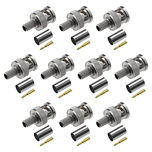 ECSiNG 10 Sets BNC Crimp Connectors with Brass Center Pin for RG59 RG62 Coaxial Cable Adapter Coaxial Coax Cable Plug Camera Coax Male Jack 50 Ohm