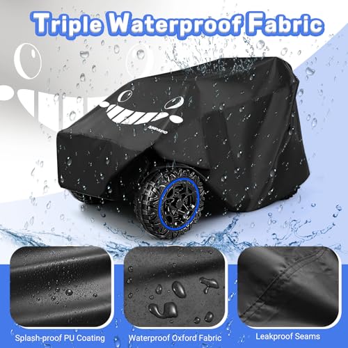 Image of ANPABO Kids Ride On Toy Car Cover with Pattern, Universal Fit, All Weather Waterproof Snowproof Windproof UV Protection, 2X Heavier Oxford, Cover for Power Wheels Jeep Truck, Black