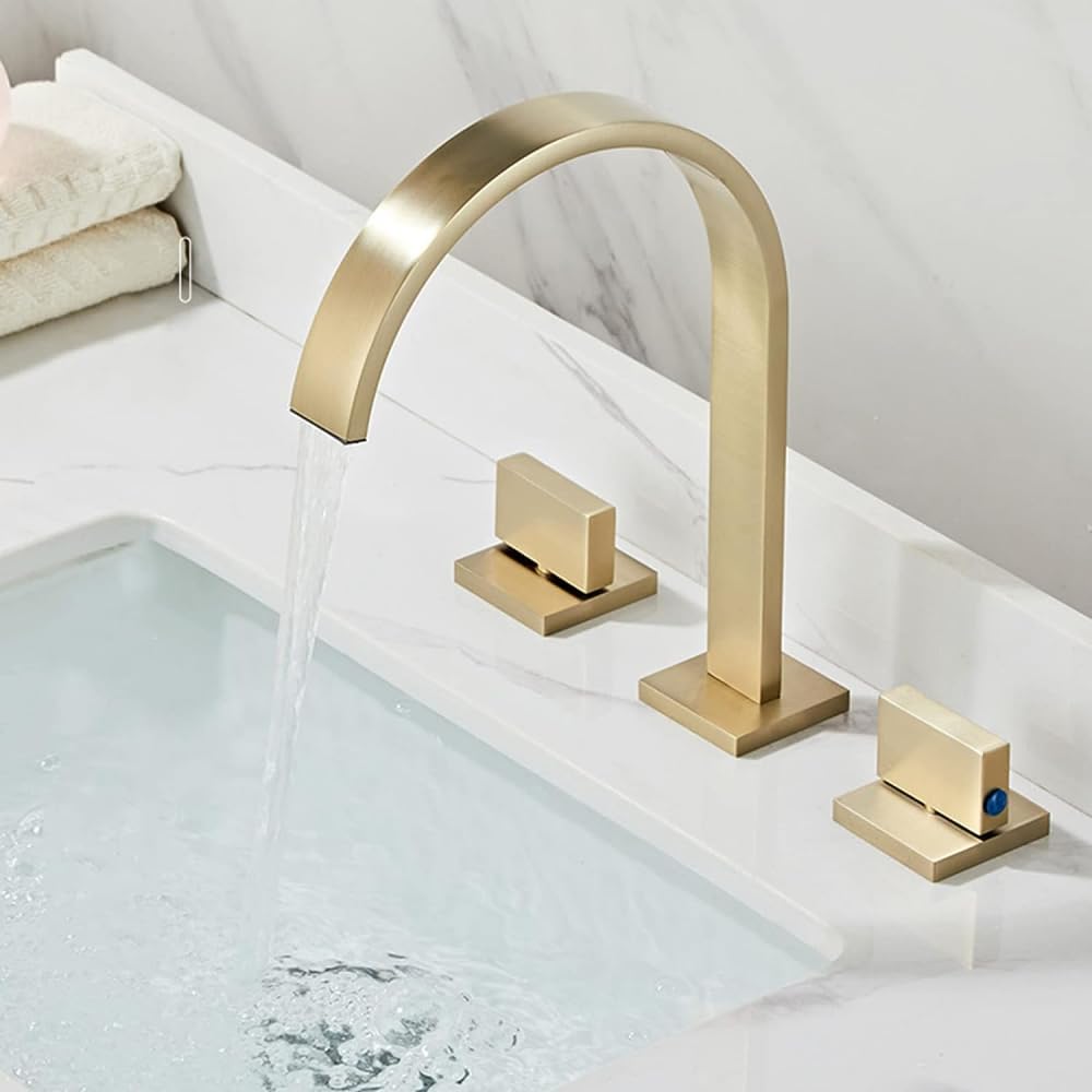 Robinet de salle de bain 3 trous cascade or avec double poignee