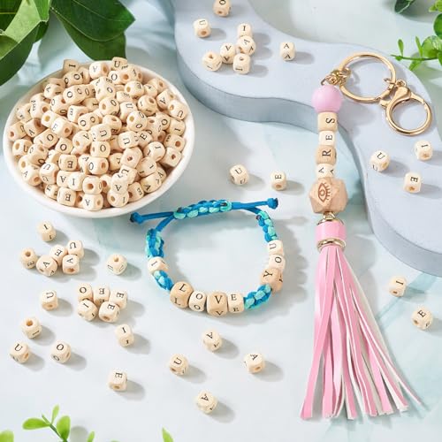Spritewelry 250Pcs 8mm Wood Initial Letter Beads Cube Wooden Beads Natural Wooden Square Beads A E I O U Loose Beads Craft Letter Spacer Beads for Bracelet Necklace Earring Phone Decor Making - Image 3