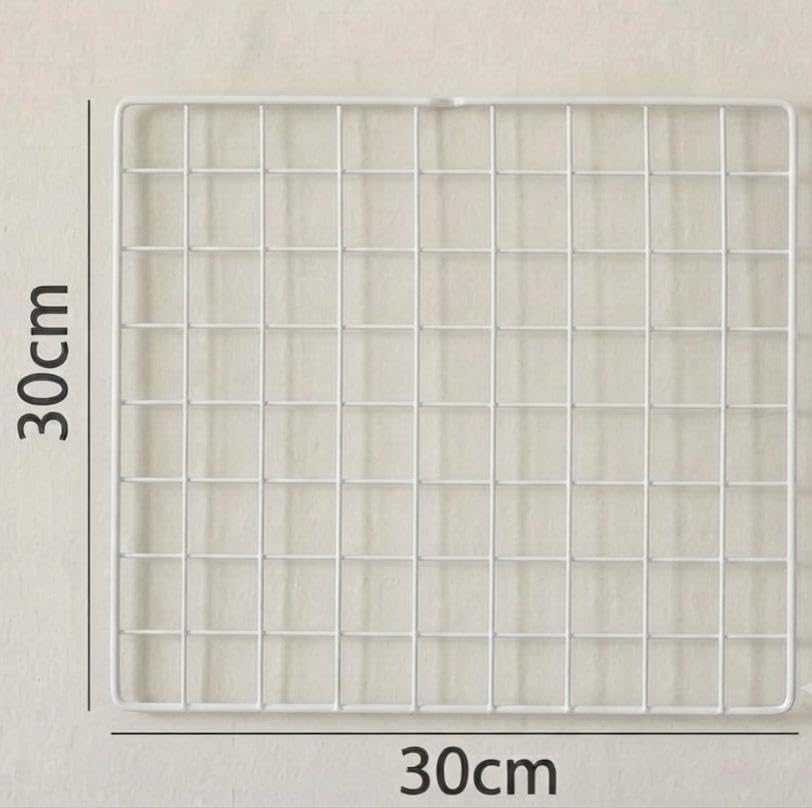 Image of Metal Wire Grid Photo Display Frame for Wall | 30 x 30 CM White Iron Mesh Memo Board | Wall Mounted Picture Organizer for Photos, Notes, Postcards, Artwork, Bedroom, Office & Home Decor