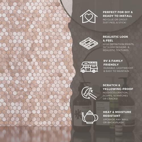 Avant Decor | Aluminum Mini Hexagons Tiles | Peel And Stick Kitchen Backsplash Tiles | Stick On Wall Tiles | Easy Diy Installation | 5” X 5” | Sample Tile #TOP2