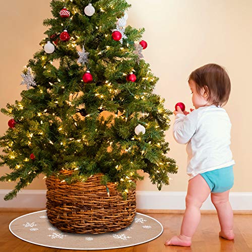 Tatuo Weihnachtsbaum Rock Weiße Schneeflocke Gedruckt Sackleinen Baum Röcke Base Abdeckung für Weihnachten Weihnachtsfeiertag Dekorationen (100 cm) - Image 7