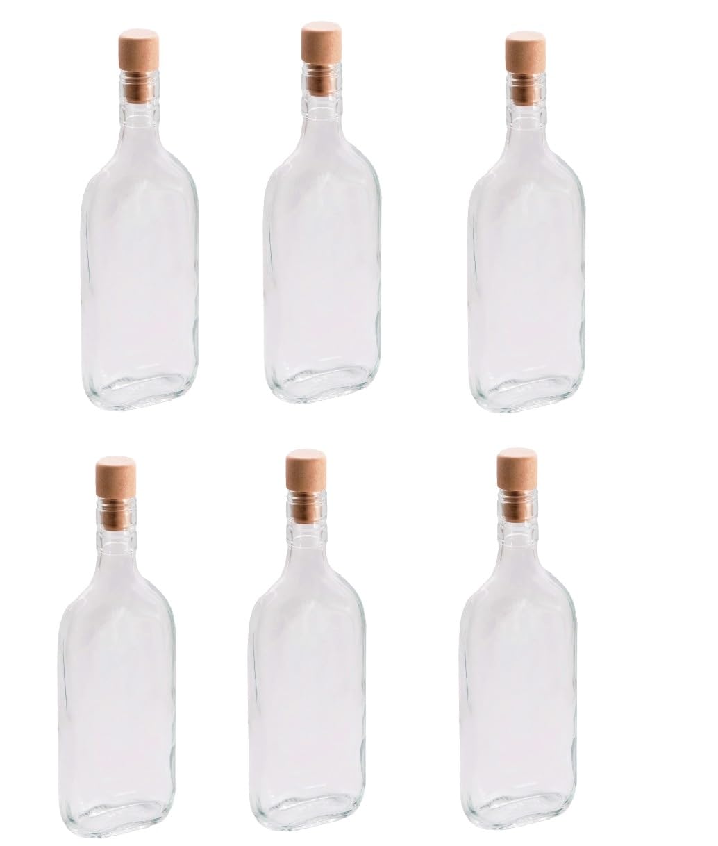 6 Bottiglie in vetro 350 ml con tappo fiaschetto per profumi liquori limoncello decorazioni decoupage bomboniera bottigline olio sali minerali collezione