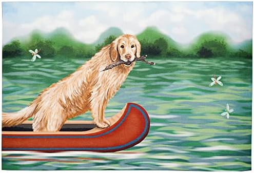 Liora Manne Illusions Collection Indoor Outdoor Mat - Garden or Coastal Rug, Tropical & Floral Décor, Comfortable & Durable, UV Stabilized, Lake Dog with Stick Green, 1'11" x 2'11"