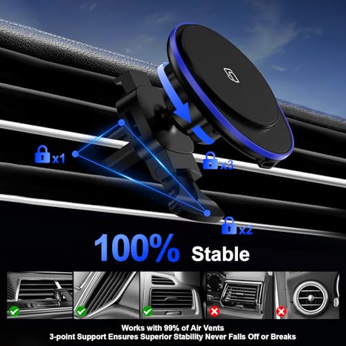 Wireless Car Mount Charger Magnetic Charger for Samsung Galaxy S25 Ultra S24 Plus S23 FE S22 S21 S20 S10/15W Fast Air Vent Auto Phone Magsafe Wireless Car Charger for iPhone 16e 16 Pro Max 15 14 13 12 - Thumbnail 6