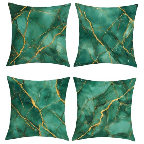 Joymaison Emerald Green Gold Marble Cushion Covers 45 x 45 Pack o...