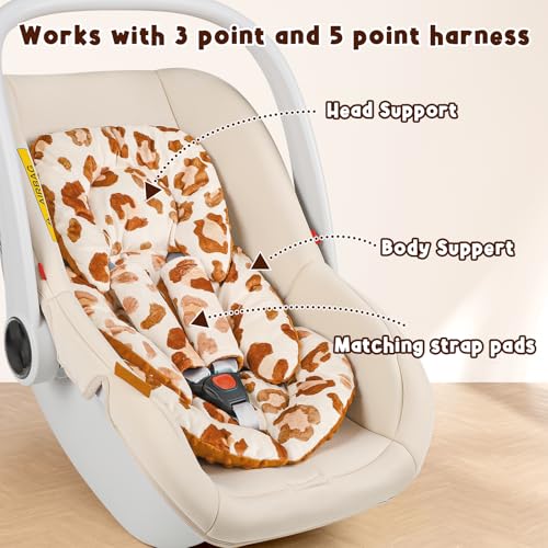 Image of Infant Car Seat Insert Head and Body Support, GFU Reversible Newborn Insert for Carseat With Strap Pads, Soft Stroller Cushion Pillow Insert for Boys and Girls, Fits for Stroller, Swing, Leopard Print