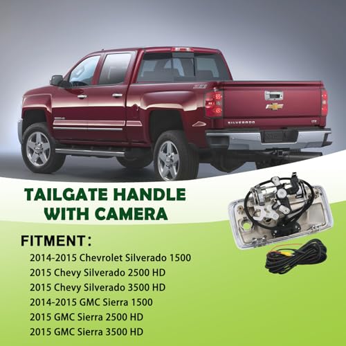 Image of Backup Camera Tailgate Handle Rear View Camera Liftgate Latch Handle with Keyhole Chrome Compatible with 2014-2015 Chevrolet Chevy Silverado Sierra 1500 Replaces 23128692
