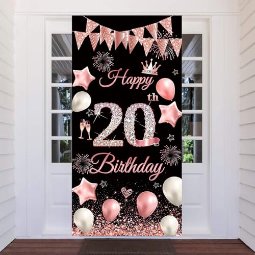 Banner de 20 aniversários, decoração de 20 anos de aniversário, fundo de porta para mulheres e homens, decoração de festa de 20 aniversários, faixa de porta para festa de aniversário, cartaz de