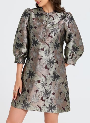 Image of Ladyful Women's Floral Jacquard Dress Cocktail Mini Shift Dresses