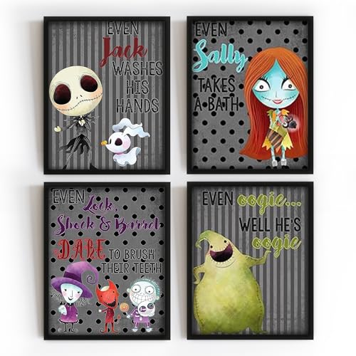 Silly Goose Gifts Funny Spooky Character Bathroom Wall Art Print Set Nightmare Brush Wash Bath Decor