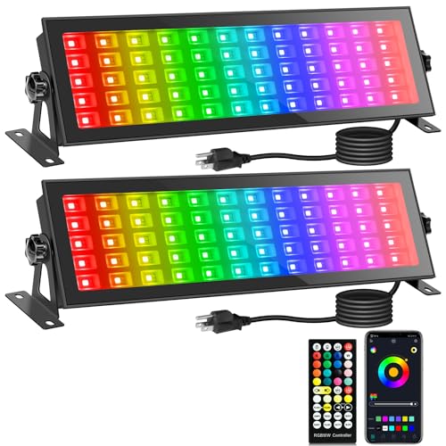 2 Pack 120W LED Stage Wash Bar - RGBCW Smart Wall Washer, 60 RGB 60 Warm White 60 White IP66 Waterproof DJ Light With APP and Remote Control for Festival, Wedding, Party Stage Lighting