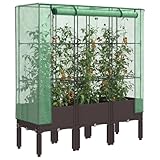 Schutzgewächshaus für Gemüse und Kräuter im Garten mit Hochbeet und Gewächshausaufsatz aus Polyethylen als Tomatenhaus mit Belüftungsreißverschlüssen und Kletterrahmen