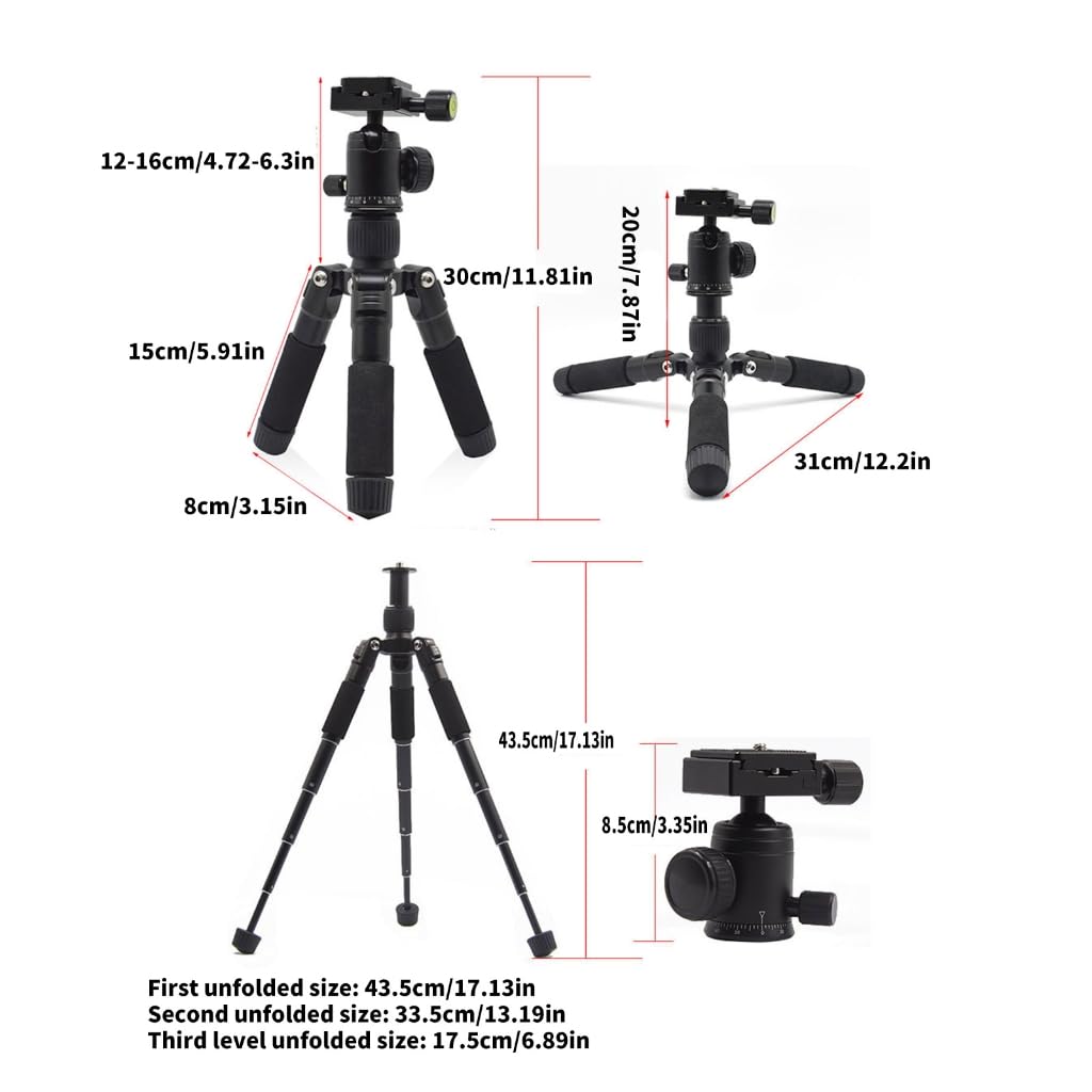 Mini trípode de aluminio de 20 pulgadas con cabezal de rotación ajustable de 360 grados y 28 mm para cámaras DSLR y fotografía móvil