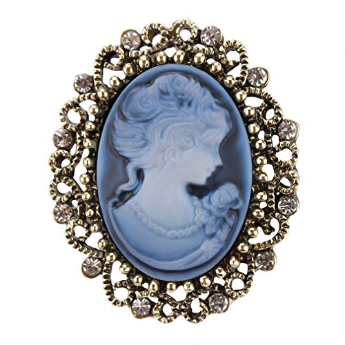 Image of Vintage Queen Cameo Crystal Brooch Pins Women in Antique Gold Color