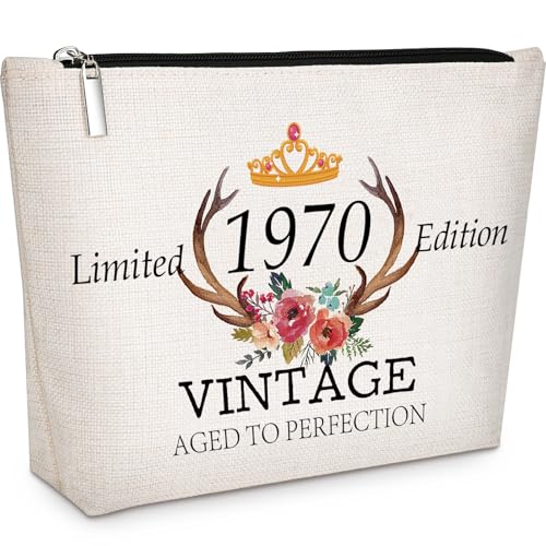 GevGuxLuo 55th Birthday Gifts for Women Makeup Bag, 55 Years Old Birthday Gifts for Mom Grandma Wife Aunt Friends Her,Turning 55 Cosmetic Bags 1970 Anniversary Cosmetic Travel Bag