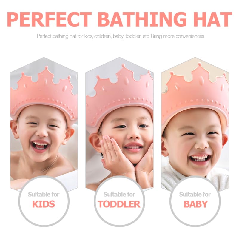 Image of MERRYHAPY Adjustable Soft Rubber Baby Shower Cap Crown Shape Toddler Shampoo Hat Eye and Ear Protection Kids Bath Visor Pink