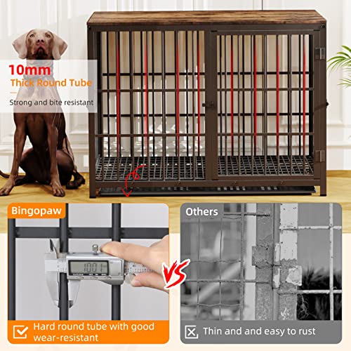 BingoPaw Indoor Hundekäfig Möbel Schrank: Hundekäfig XXL mit Holz Beistelltisch und herausnehmbar Tablett, Hundebox für Zuhause Große Hunde, Modern Hundehaus TV Schrank Tierkäfig Schwarz 107x71x81 cm