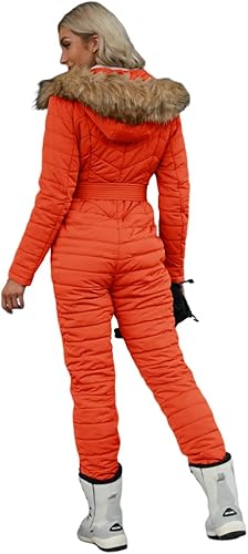 Miniatura 2 de Cicy Bell Traje de esquí de una pieza para mujer, mono de deportes al aire libre de invierno, abrigo con cuello de piel resistente al viento e