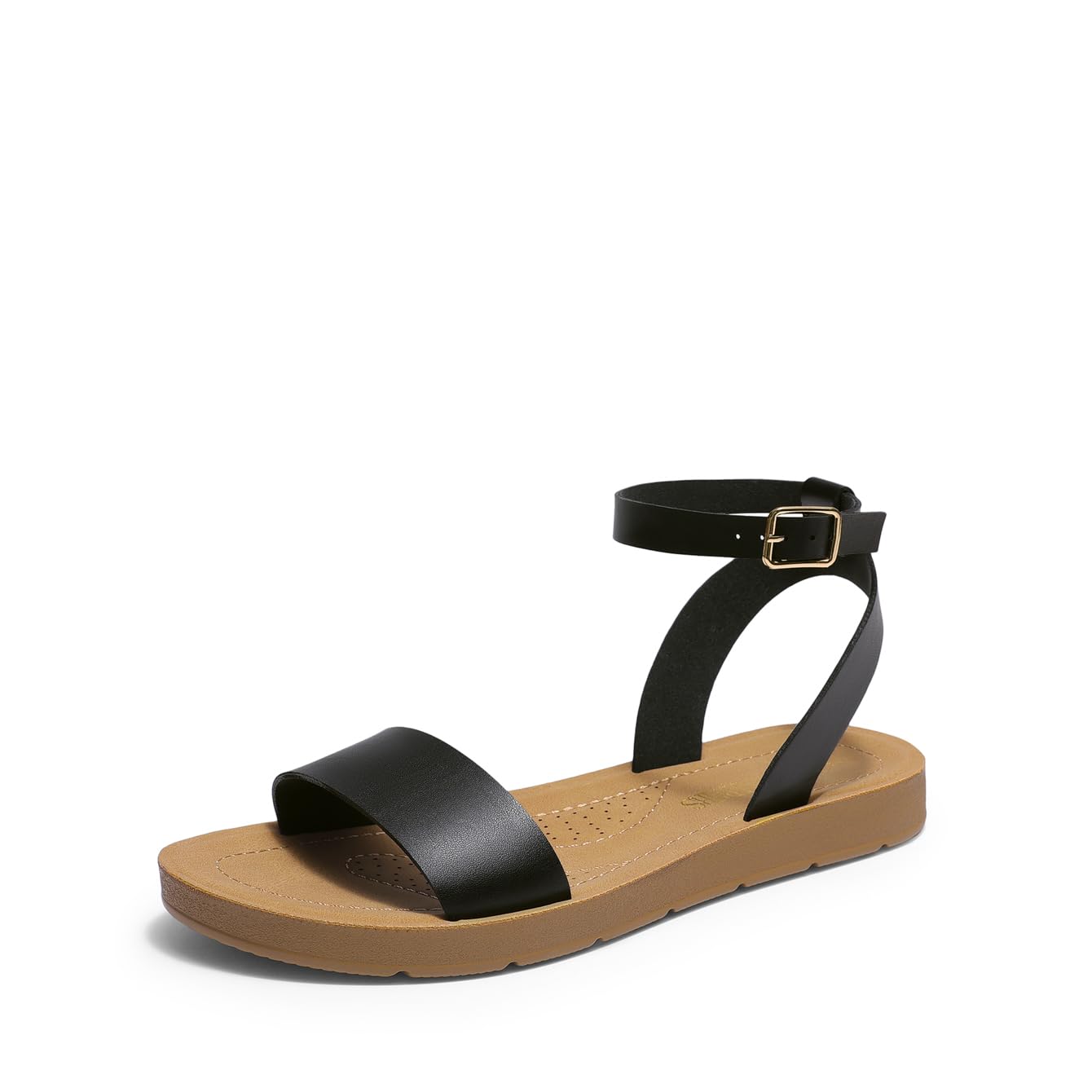 DREAM PAIRS Women's Ankle Strap Flat Sandals | Single-band, Open-toe Design with Adjustable Slingback Strap, Lightweight Outsole &amp; Versatile Style for Daily Summer Wear