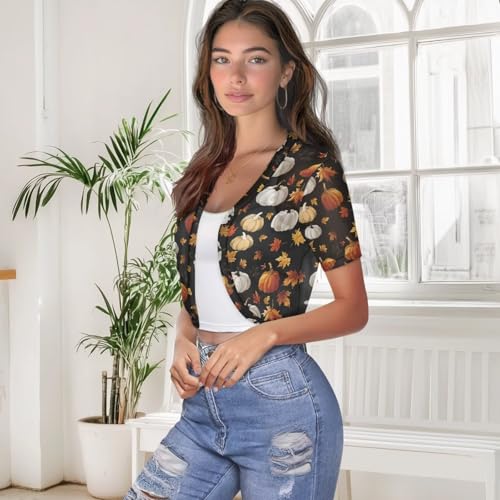 Image of Women's Shrug Short Sleeve Bolero Open Front Knit Party Tulle Cardigan Cropped Cardigan Shoulder Cover Up