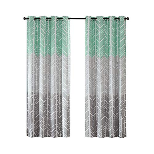 Intelligent Design Adel Blackout Bedroom, Casual Window Living Room, Family, Geometric Grommet Room Darkening Black Out Curtain 1-Panel Pack, 50X84, Aqua #TOP7