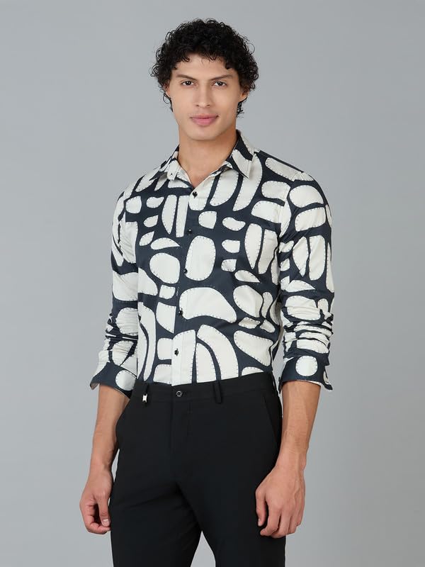 Image of Men's Printed Regular Fit Full Sleeves Cotton Formal Shirt