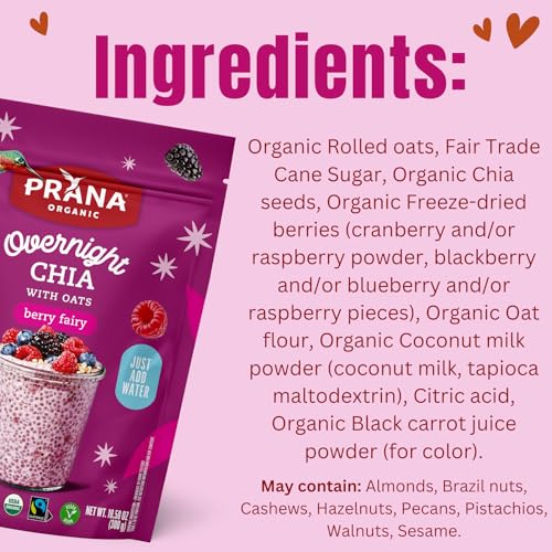 Image of Prana Organic Overnight Chia with Oats Berry Fairy | Rich in Fiber & Protein, Vegan, Non-GMO | Ready to Eat Breakfast - 10.58 oz Bags - 6 Pack
