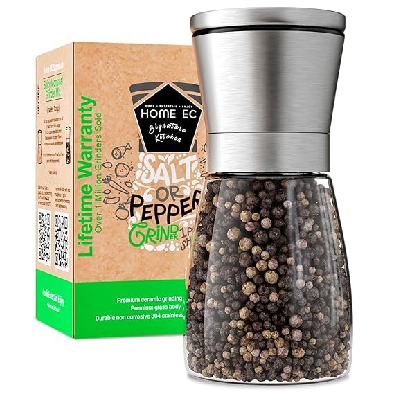 Image of Pepper Grinder or Salt Grinder, Best Spice Mill with Ceramic Blades, Adjustable Coarseness, Black Pepper Mill Grinder Shaker Steel Lid, MINI Pepper Mill / 1PCS