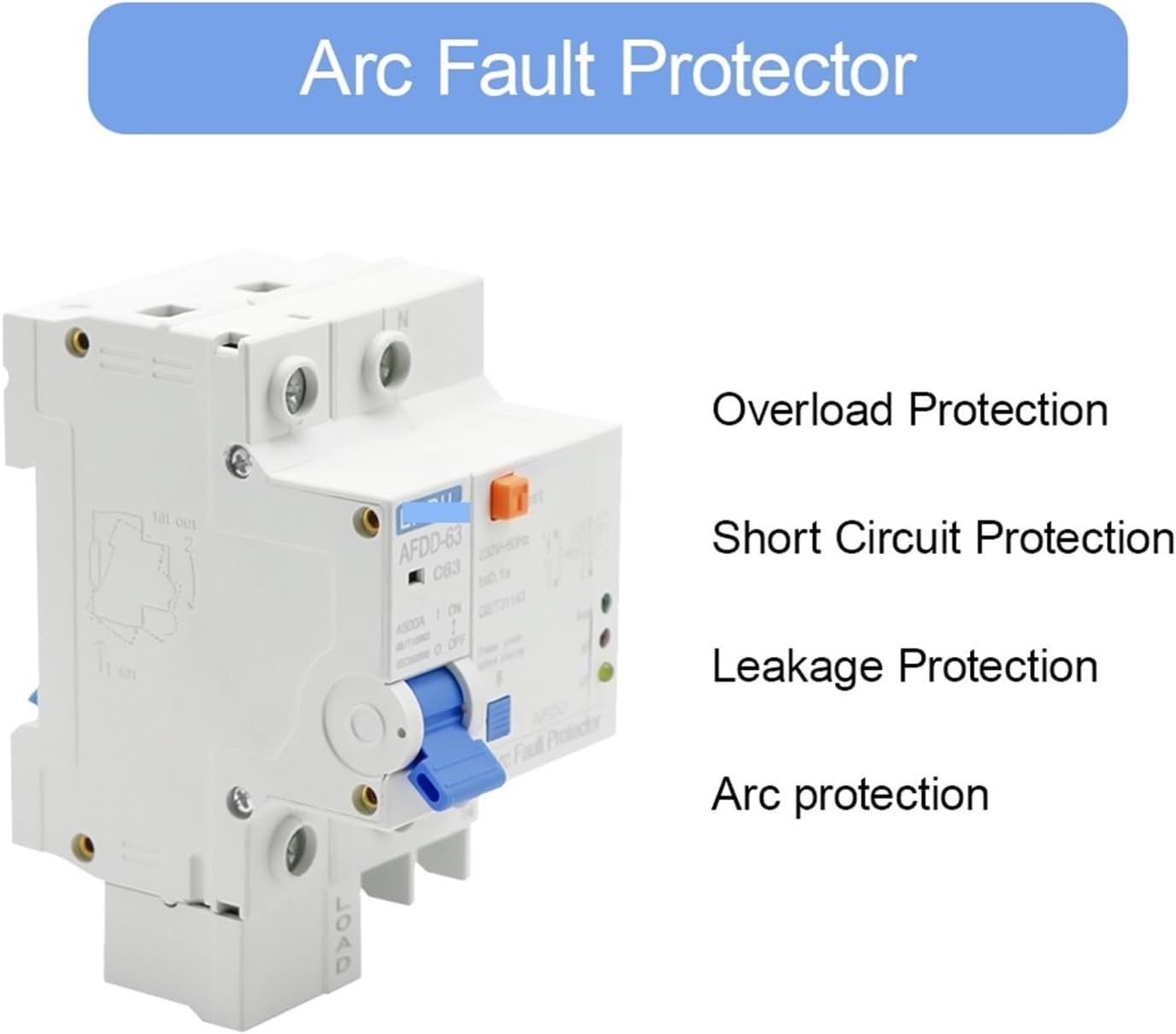Fault Arc Protector Circuit Breaker Main Switch Short Circuit Protection Leakage Protection Overload Protection(1P and N,20A)