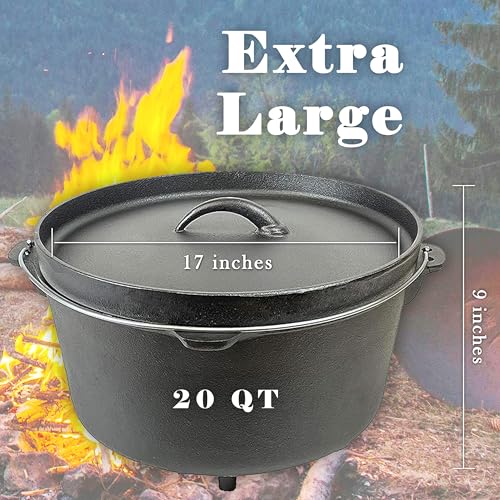 Cuisiland 20QT Cast Iron Dutch Oven with Lip Lid & Bail Handle – Extra Large Pre-Seasoned Campfire Pot for Outdoor Cooki - Additional View