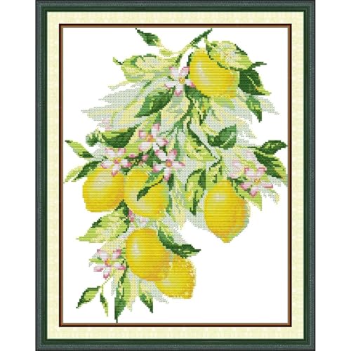 Image of Stamped Cross Stitch Kits Full Range of DIY Needlepoint for Adult Beginners Pattern, for Gift and Home Decor 14CT 2 Strands Bright Lemon,13x16.1 inch