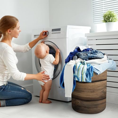Cestas de madera de roble blanco envejecido, cesta de lavandería, impermeable, plegable, cesta de almacenamiento para ropa sucia, cesta de lavandería para sala de estar y baño - imagen 7