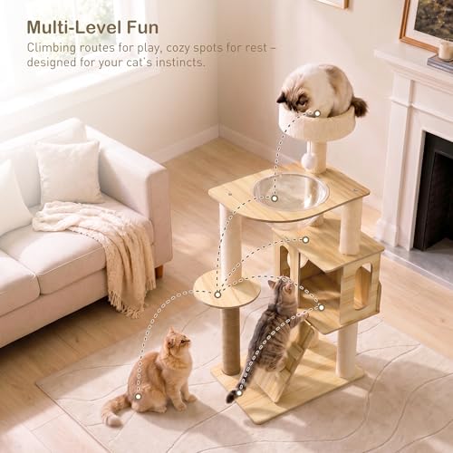 Torre para gatos madera moderna 46.5 pulg con juguete miniatura 7