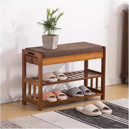 Meuble étagère à chaussures en bois massif avec banc rembourré