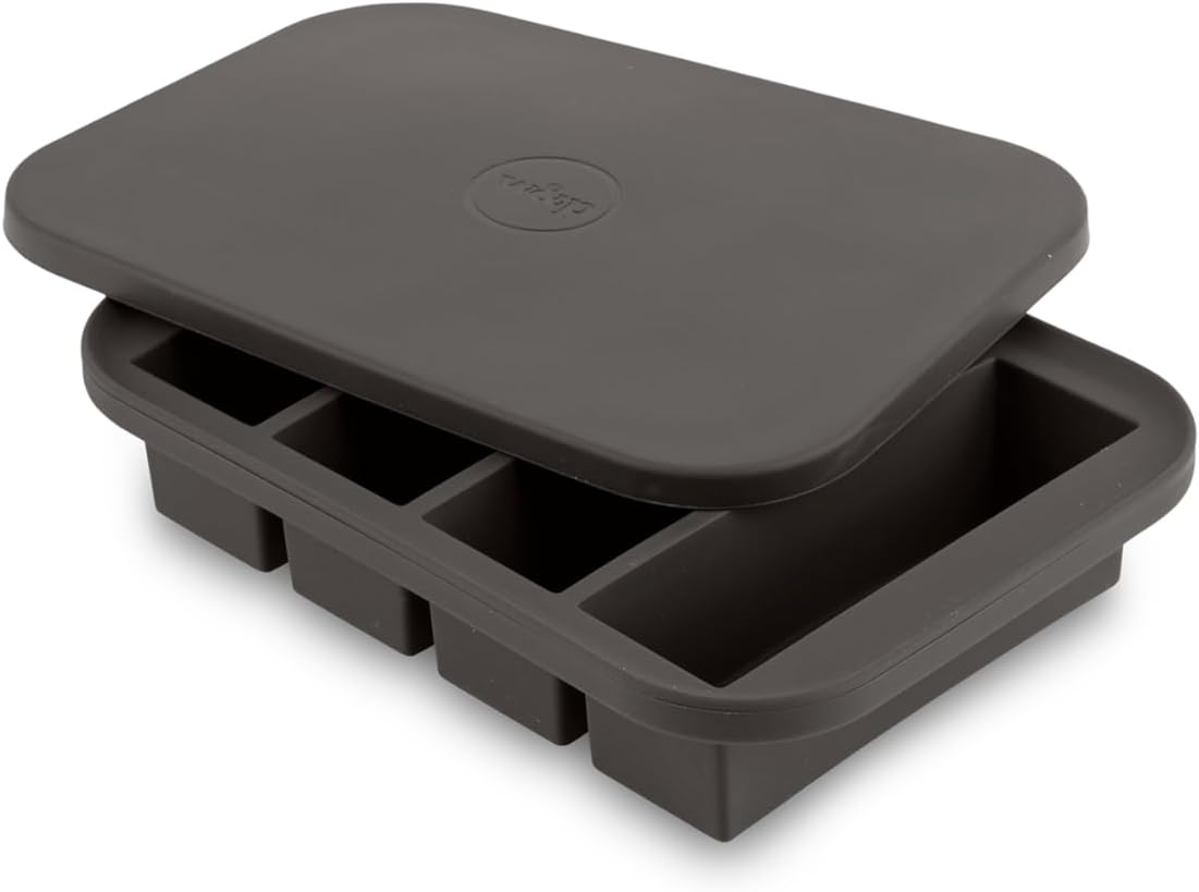 W&P Peak Silicone Collins Ice Tray w/ Protective Lid | Charcoal | Easy to Remove Ice Cubes | Food Grade Premium Silicone | Dishwasher Safe, BPA Free