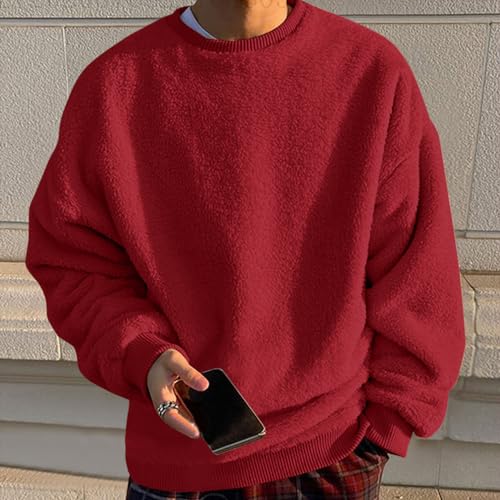 Man Long Sleeve Outfit Sweatshirt for Man Crewneck Warm Fuzzy Basic Winter Fall 2025 Y2K2