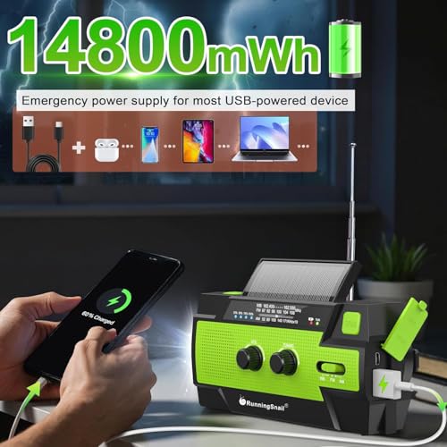 RunningSnail Emergency Crank Radio with 3-Mode Flashlight & Reading Lamp - Image 2