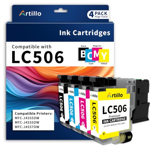 Image of LC506 Ink Cartridges high yield Replacement for Brother LC506 Ink Cartridge | LC506 LC506XL Ink Use for Brother MFC-J4355DW MFC-J4555DW MFC-J4557DW Printer (Black, Cyan, Magenta, Yellow, 4 Pack )