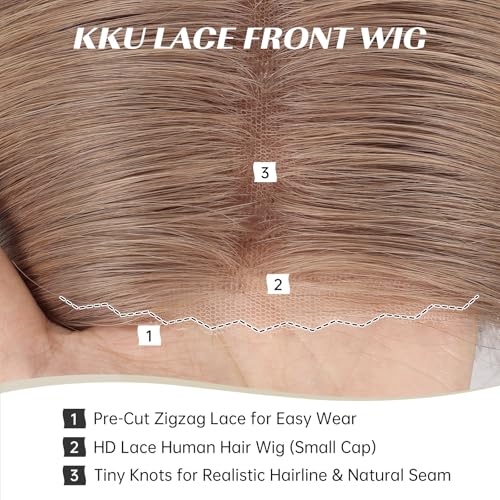 Image of KKU 5x5 Lace Front Human Hair Wig, Double Breathable Lace with Skin-Friendly Silk Base and Non-Slip Silicone Grips, Middle or Parted Natural Hairline Wigs for Women (16 Inch, Ash Blonde)