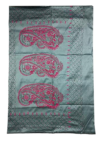 Image of SHRISTI CLOTHINGS Women's Hand Embroidered Cotton Silk Kantha Stitch Saree with Blouse Piece (J420724 GREYD45)