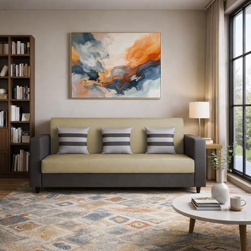 Image of Casaliving Amara 3 Seater Sofa Set for Living Room (Black Cream Colour Fabric) Premium Fabric Sofa