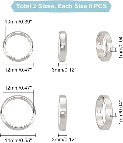 Miniatura 3 de UNICRAFTALE 16 cuentas de 2 tamaños con marco de cuentas de doble agujero, cuentas espaciadoras de 120.551 in, cuentas de metal de acero inoxidable