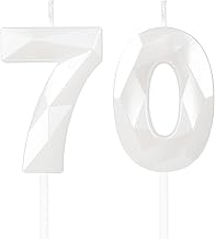 Yiran White 70th Birthday Candles, Number 70 Happy Birthday Candles, White Cake Topper Decorations for Women Men Birthday Party, Wedding Anniversary Celebration Supply