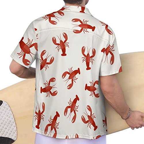 Delerain Red Lobsters Crawfish Shirt for Men Retro Big and Tall Button Down Shirts Casual Aloha Short Sleeve Shirts3